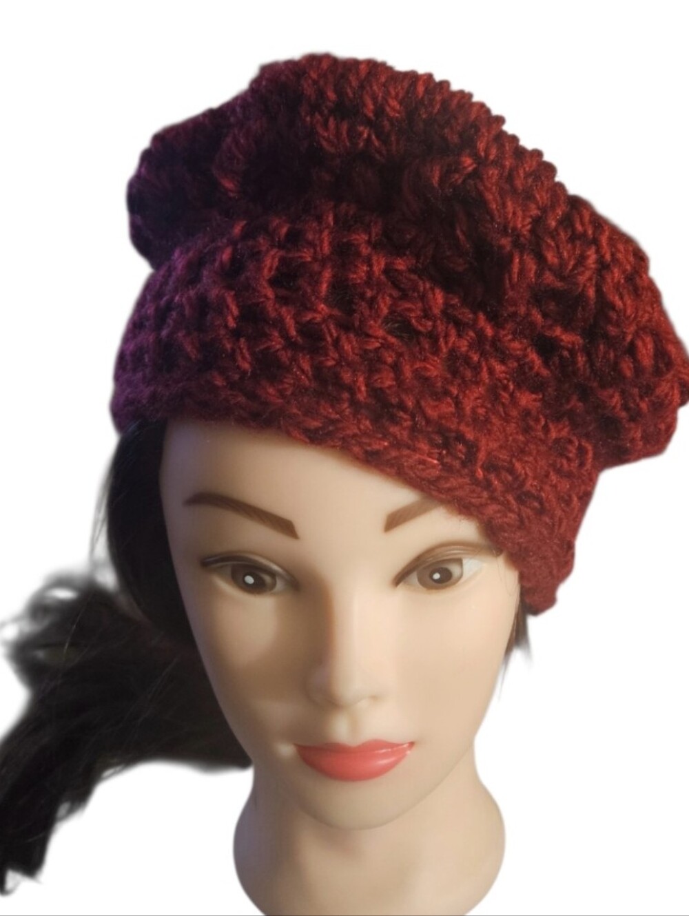 Handcrafted Upcycled Red Cable Knit Winter Hat 3-in-1 Bonnet Slouchy Beanie Hat